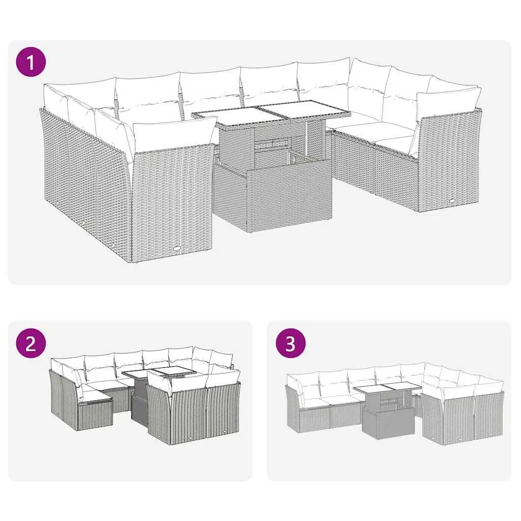 Garden Sofa Set 10 Piece Outdoor Furniture Grey Poly Rattan Patio with Storage