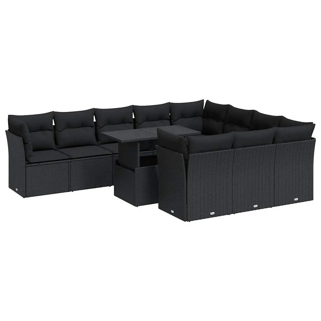 11PiecePatioSofaSetBlackPolyRattanOutdoorFurnitureComfortableSectional