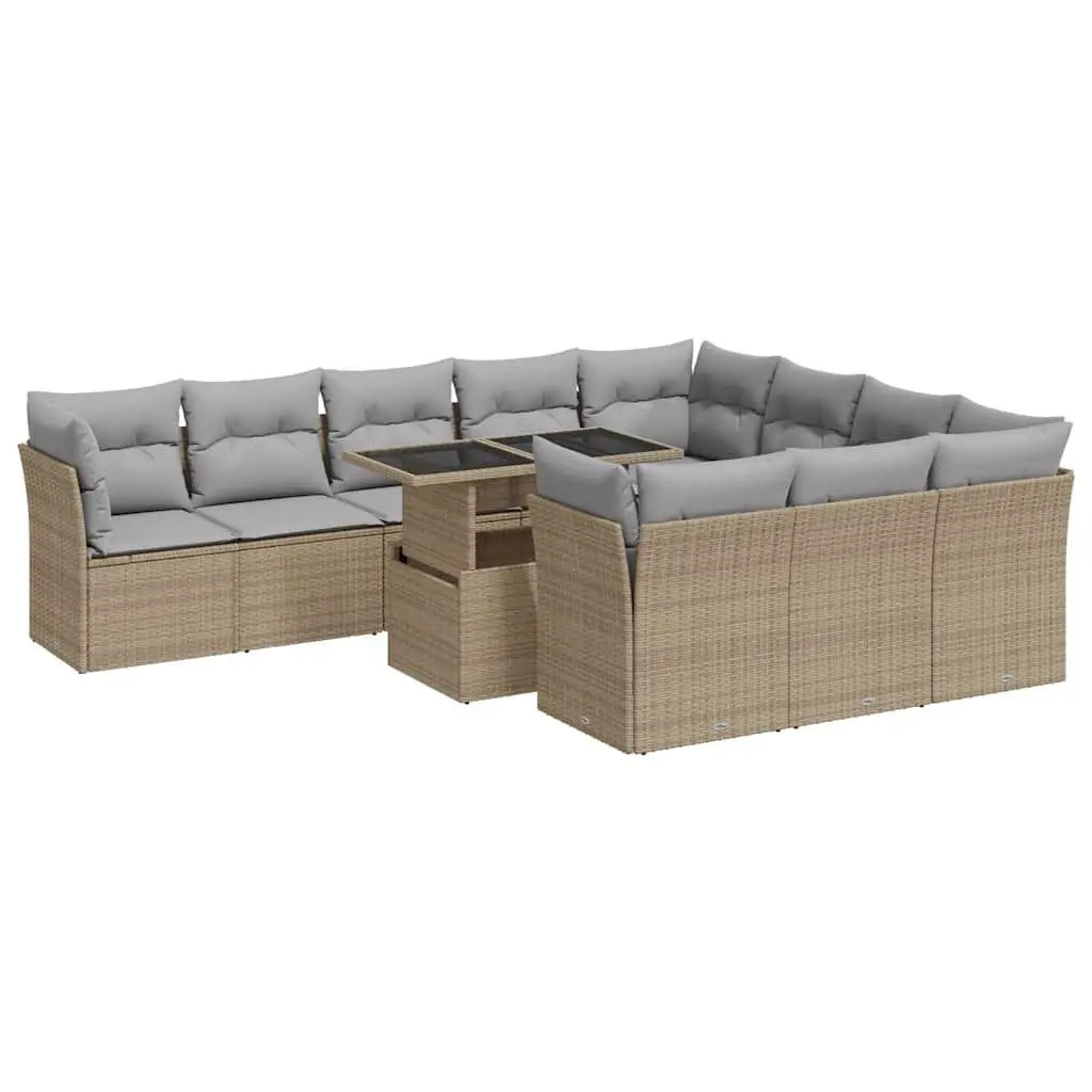 Garden Sofa Set Outdoor Furniture 11 Piece Beige Poly Rattan Patio Seating