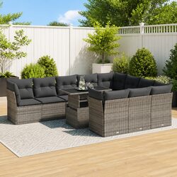 Garden Sofa Set 11 Piece Outdoor Furniture Grey Poly Rattan Patio Sectional
