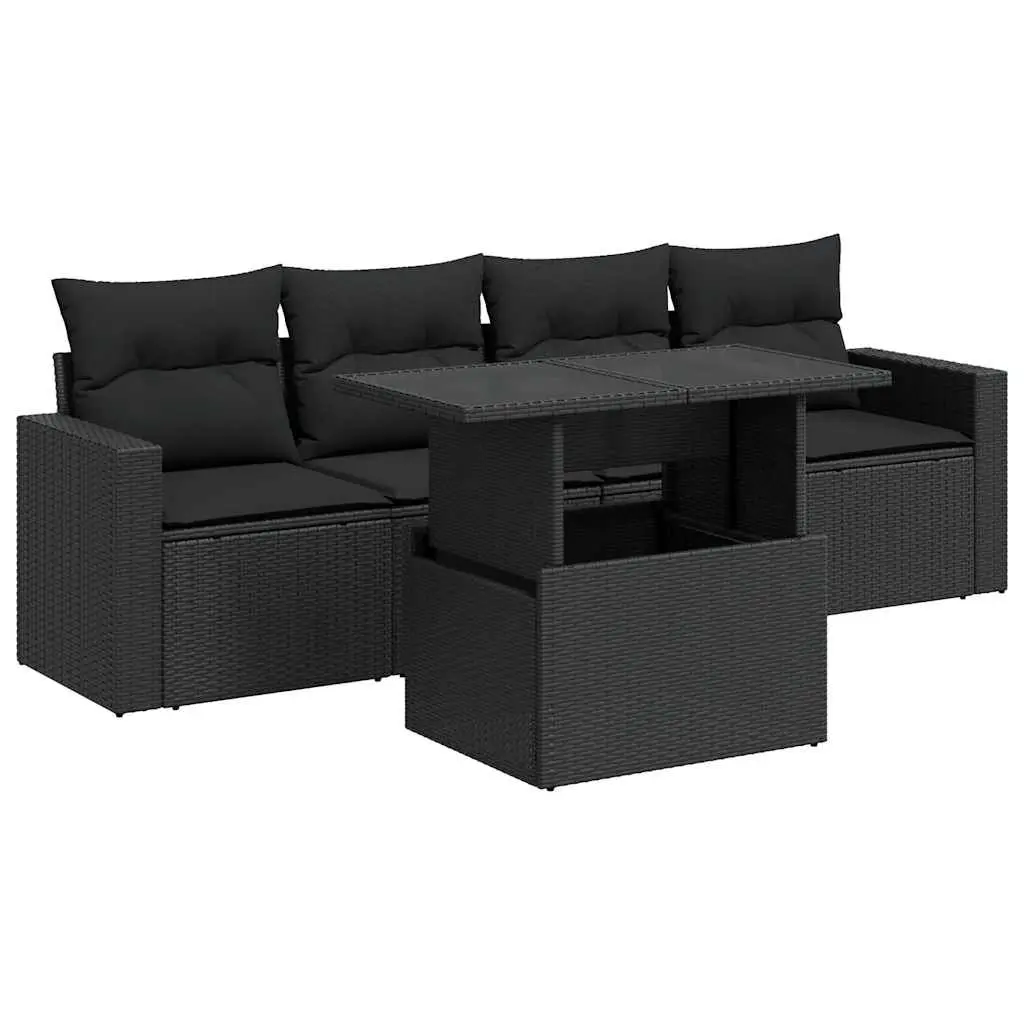 Garden Sofa Set 5 Piece Outdoor Furniture Patio Lounge Black Poly Rattan with