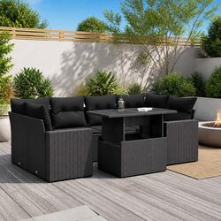 7 Piece Garden Sofa Set with Cushions Storage Black Outdoor Patio Furniture
