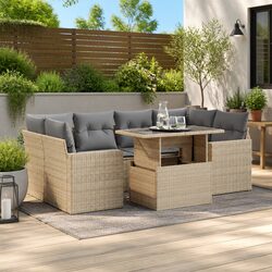7 Piece Garden Sofa Set with Storage Cushions Outdoor Patio Furniture Beige