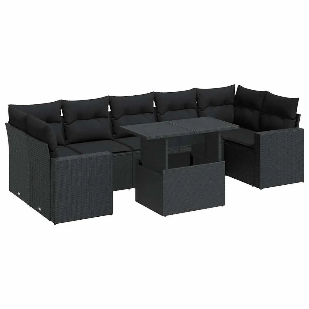 Garden Sofa Set 8 Piece Outdoor Use Black Poly Rattan Patio Furniture