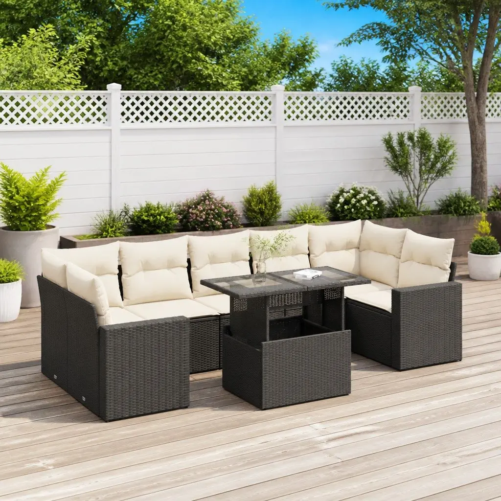 Garden Sofa Set 8 Piece Outdoor Furniture Patio Black Poly Rattan with Storage