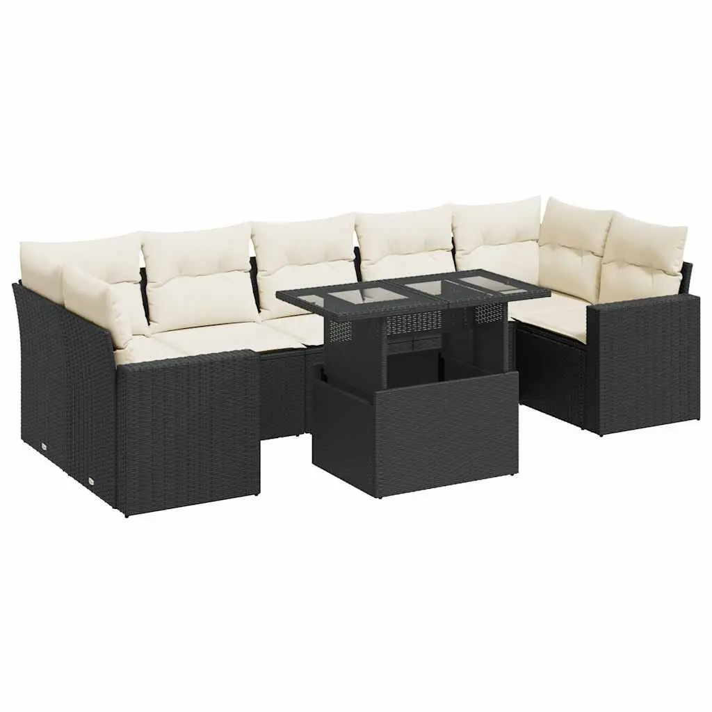 Garden Sofa Set 8 Piece Outdoor Furniture Patio Black Poly Rattan with Storage