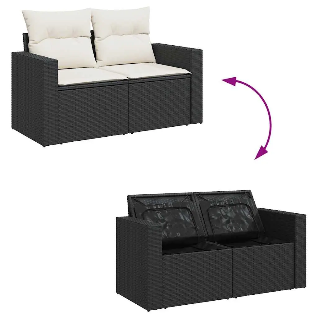 Garden Sofa Set 8 Piece Outdoor Furniture Patio Black Poly Rattan with Storage