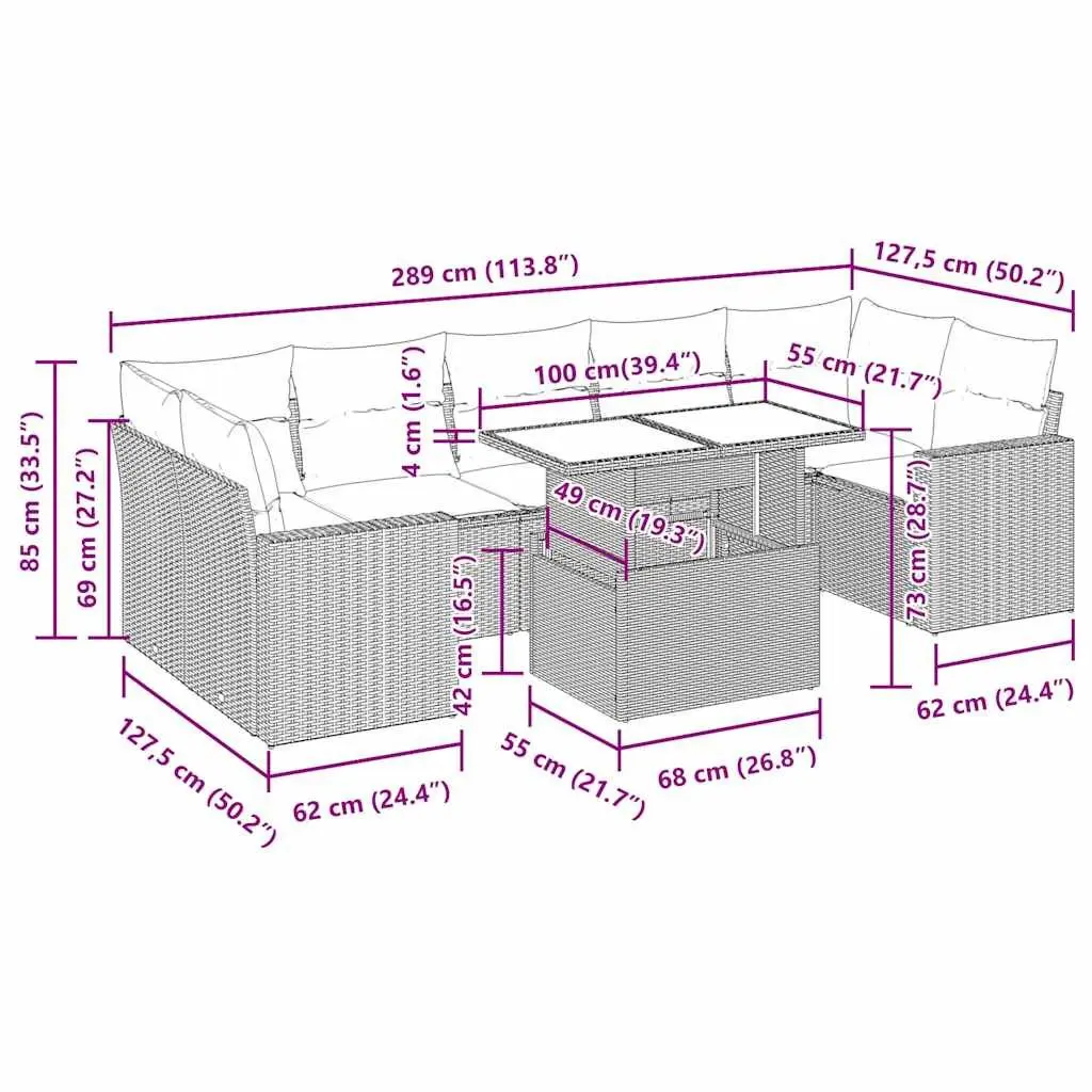 Garden Sofa Set 8 Piece Outdoor Furniture Patio Black Poly Rattan with Storage