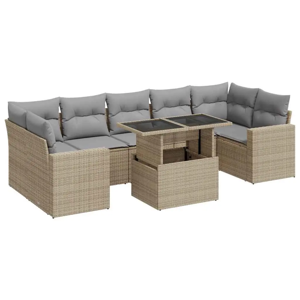 Garden Sofa Set 8 Piece Outdoor Furniture Beige Poly Rattan Patio Seating with