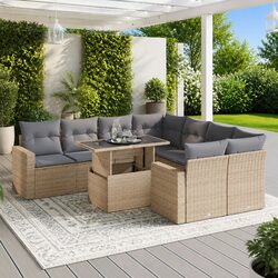9 Piece Beige Garden Sofa Set with Powder-Coated Frame