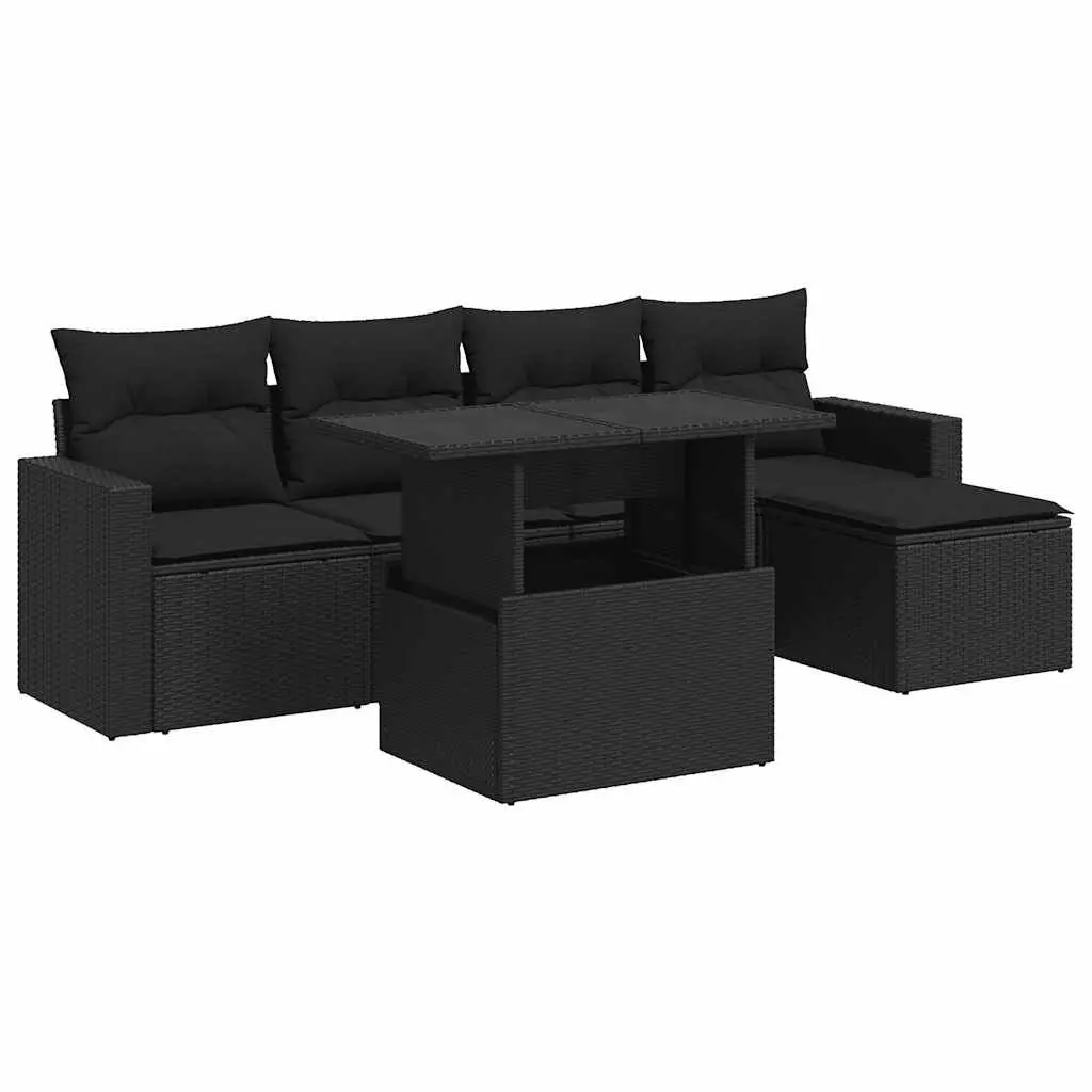 6-Piece Black Rattan Garden Sofa Set