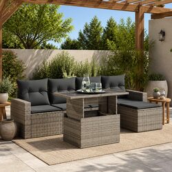 6-Piece Garden Sofa Set Specifications: Grey Poly Rattan