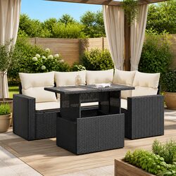 Garden Sofa Set 5 Piece Outdoor Furniture Black Poly Rattan Patio Seating