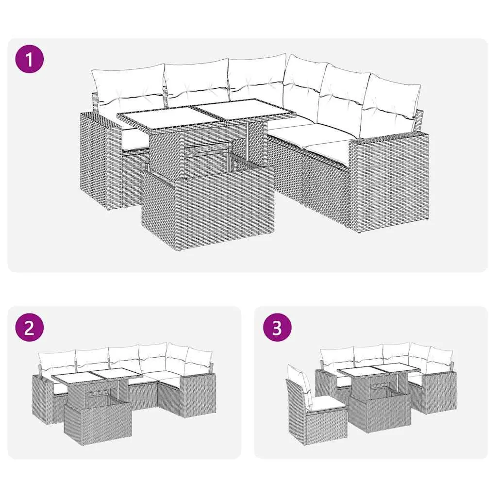 Garden Sofa Set Outdoor Patio Furniture 6 Piece Black Poly Rattan with Cushions