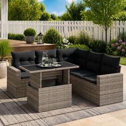 6-Piece Outdoor Garden Sofa Set – Grey Poly Rattan