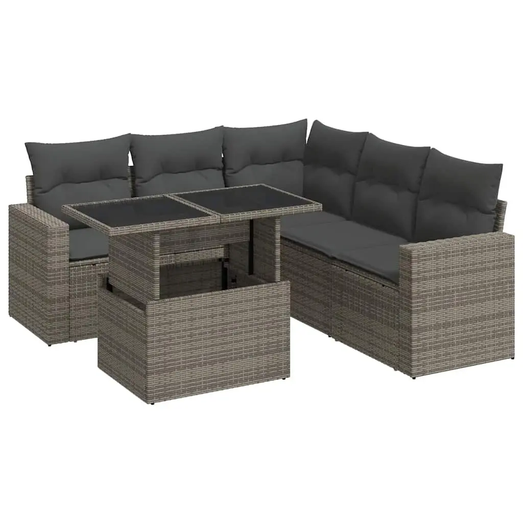Outdoor Furniture Set 6 Piece Grey Poly Rattan Garden Sofa with Adjustable Table and Storage Bags for Patio Relaxation