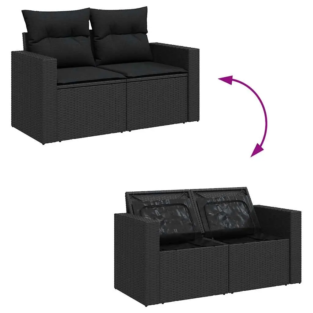 7 Piece Outdoor Garden Sofa Set for Patio Black Poly Rattan Furniture with Storage