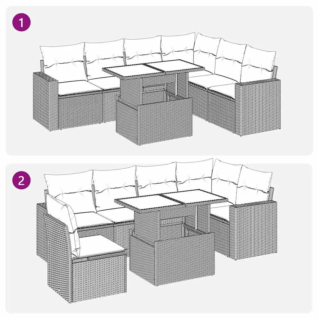 7 Piece Outdoor Garden Sofa Set for Patio Black Poly Rattan Furniture with Storage
