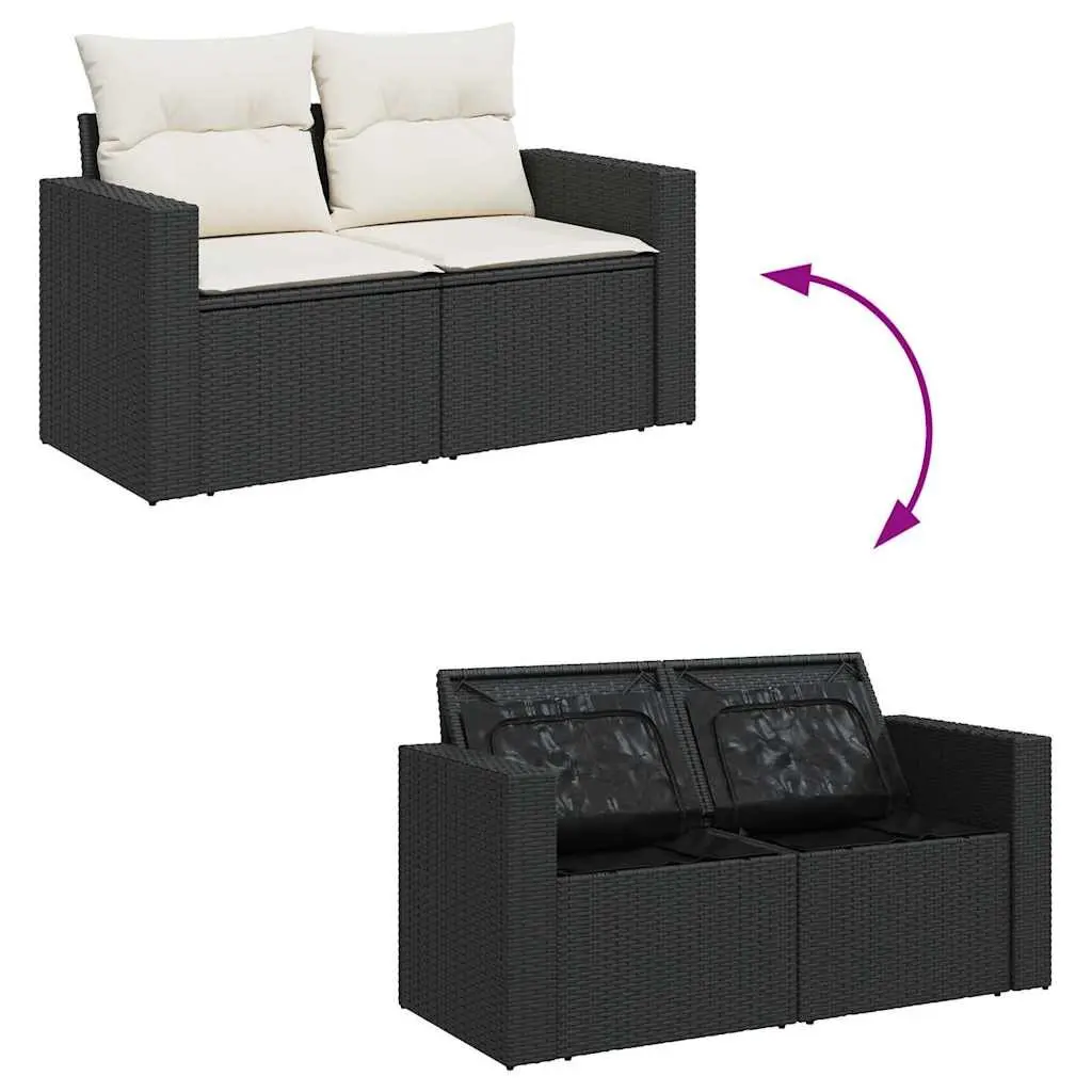 7 Piece Garden Sofa Set with Storage Cushions Black Poly Rattan Outdoor Patio