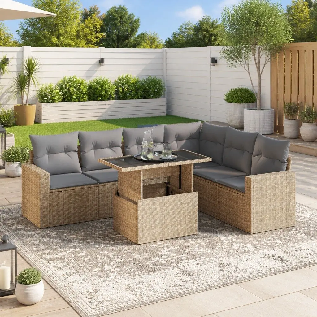 7 Piece Beige Garden Sofa Set