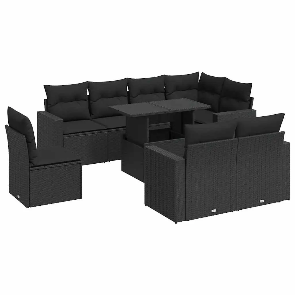 Garden Sofa Set Outdoor Patio Furniture 9 Piece Black Poly Rattan Cushions