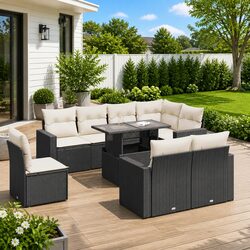 9-Piece Garden Sofa Set with Adjustable Table and Storage