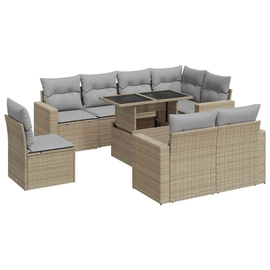 9 Piece Outdoor Garden Sofa Set for Patio with Storage Cushions Beige