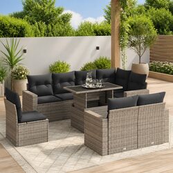 Detailed Specs: 9 Piece Grey Poly Rattan Sofa Set