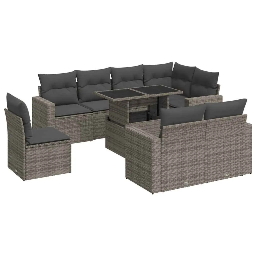 Garden Sofa Set 9 Piece Outdoor Furniture Grey Poly Rattan Patio Lounge Seating