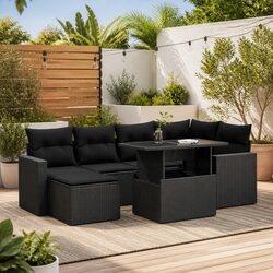 7 Piece Garden Sofa Set with Storage Cushions Outdoor Patio Furniture Black