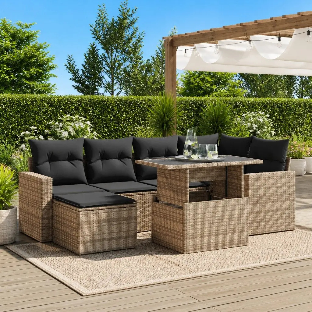 Garden Sofa Set Outdoor Use 7 Piece Grey Poly Rattan Patio Sectional Sofa