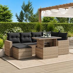 Detailed Specs of 7-Piece Garden Sofa Set Grey Poly Rattan