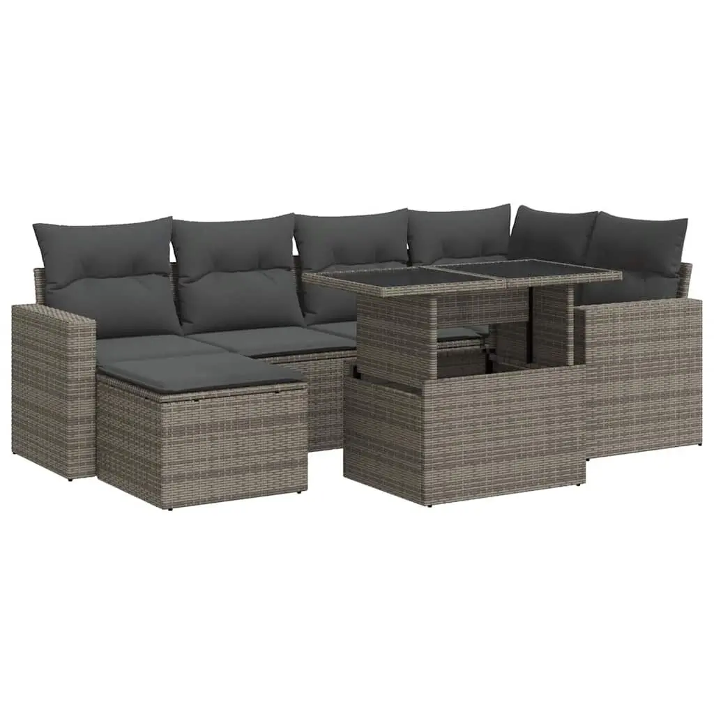 Garden Sofa Set Outdoor Use 7 Piece Grey Poly Rattan Patio Sectional Sofa