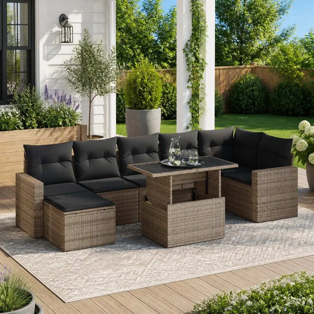 8-Piece Grey Garden Sofa Set with Cushions