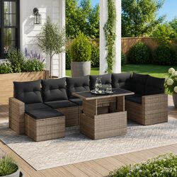 Specifications for 8-Piece Grey Garden Sofa Set with Cushions