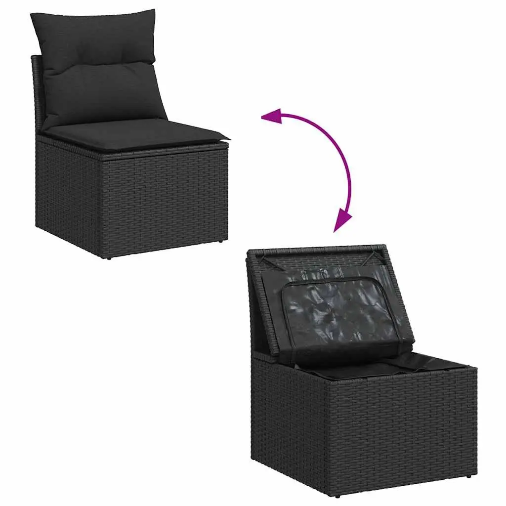 Garden Sofa Set 9 Piece Outdoor Furniture Black Poly Rattan with Cushions