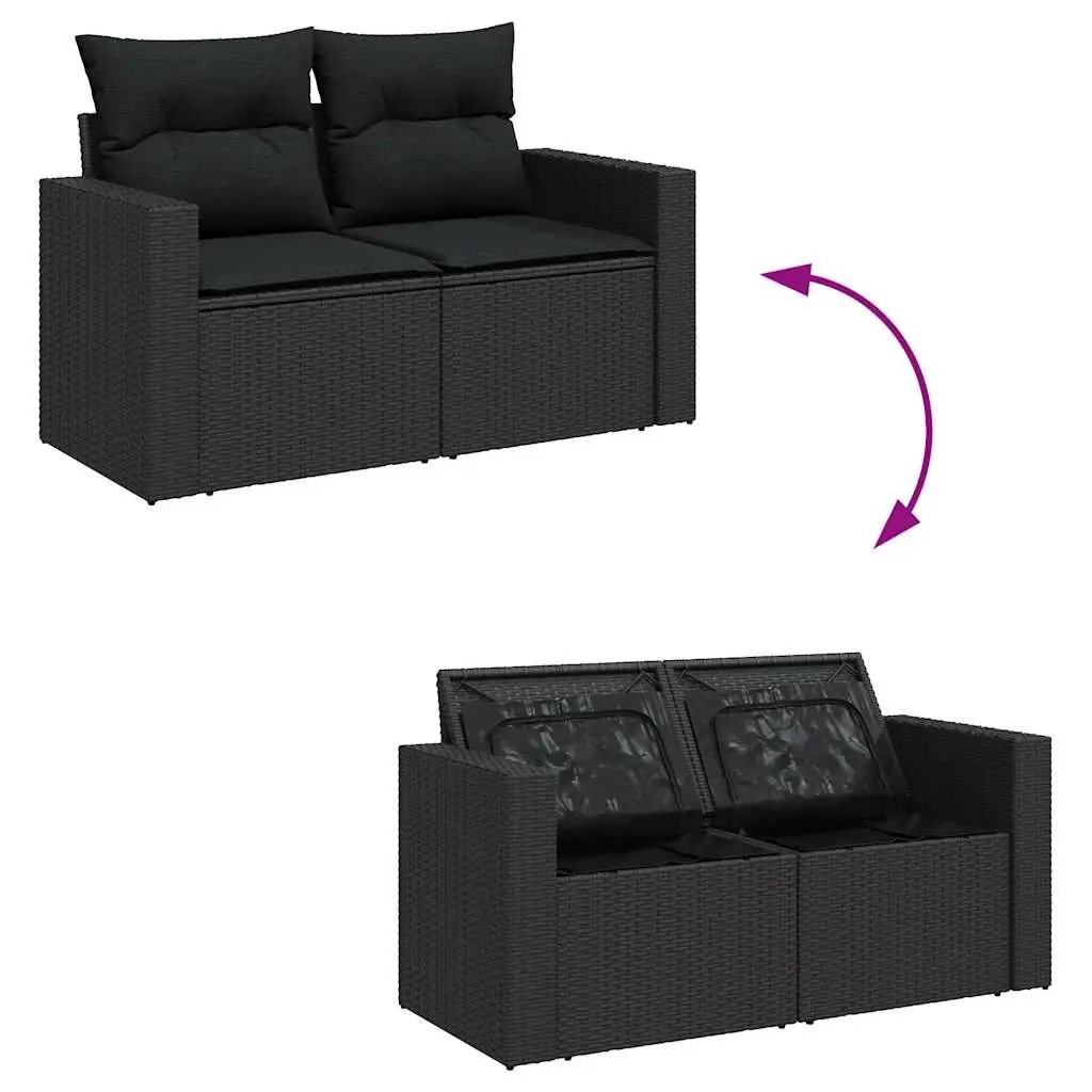 Garden Sofa Set 9 Piece Outdoor Furniture Black Poly Rattan with Cushions