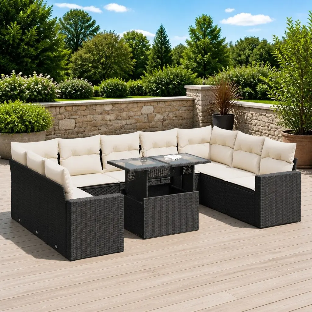 10 Piece Garden Sofa Set for Patio Outdoor Use Black
