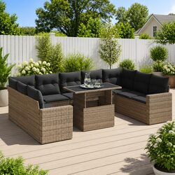 10 Piece Outdoor Sofa Set Specifications - Grey Poly Rattan