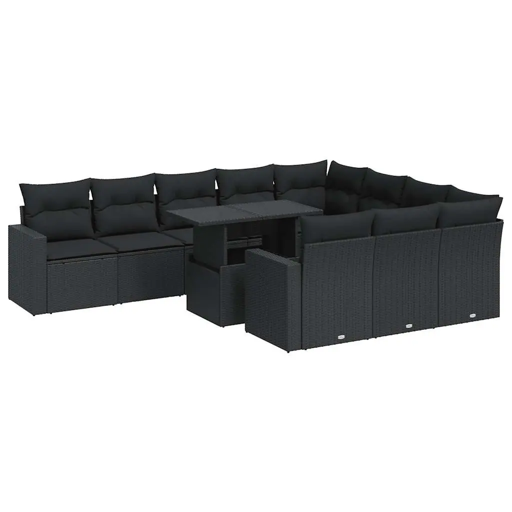 11 Piece Outdoor Black Rattan Garden Sofa Set for Patio Relaxation and Entertaining