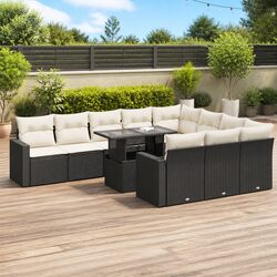 11-Piece Black Garden Sofa Set with Cushions and Storage