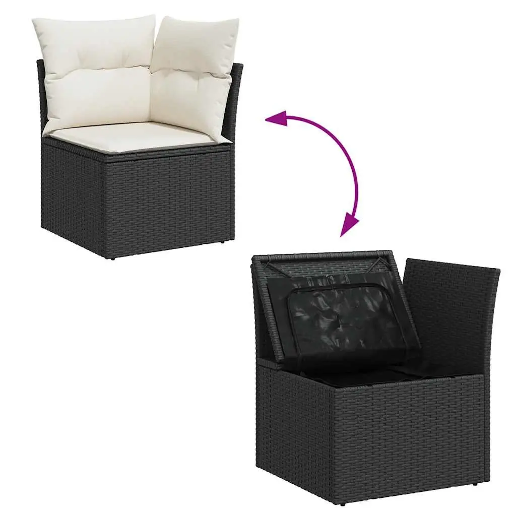 Outdoor Sofa Set 11 Piece Patio Furniture Black PE Rattan with Washable Cushions