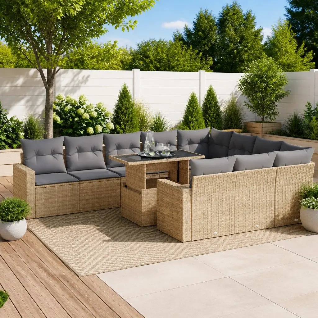 Outdoor Garden Sofa Set 11 Piece Patio Furniture Beige