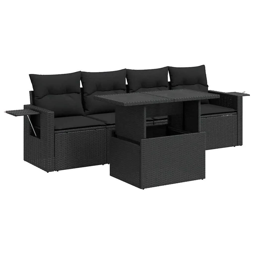 5 Piece Outdoor Garden Sofa Set for Patio Black Poly Rattan