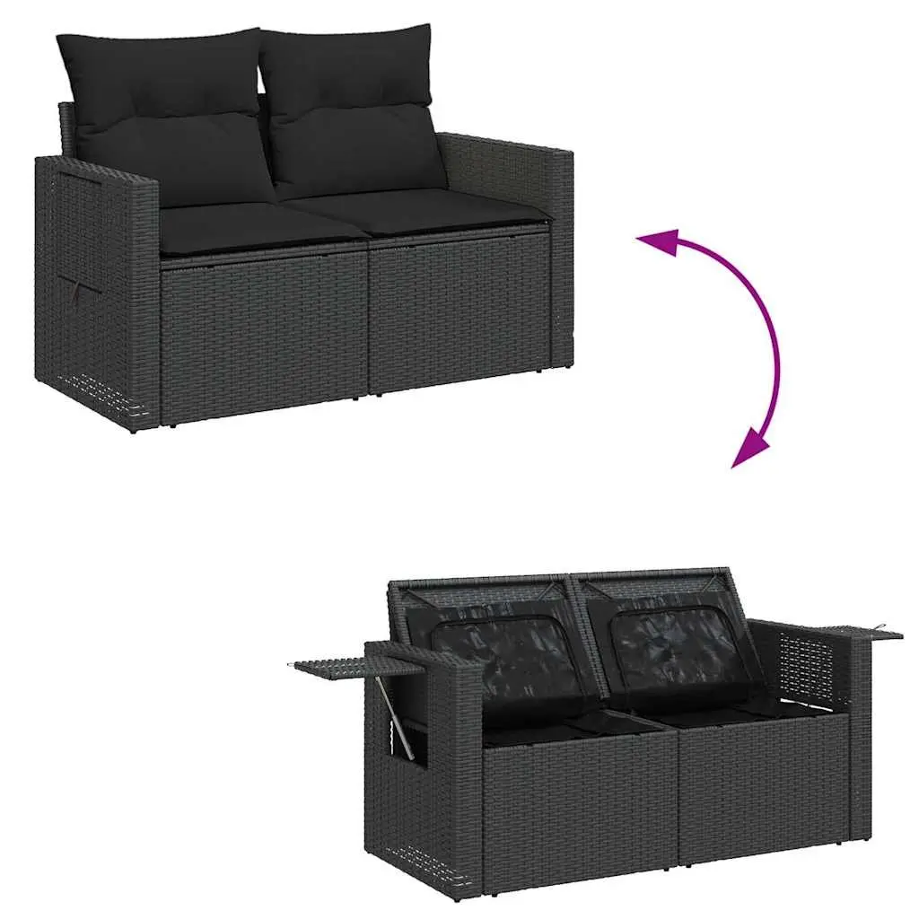 5 Piece Outdoor Garden Sofa Set for Patio Black Poly Rattan