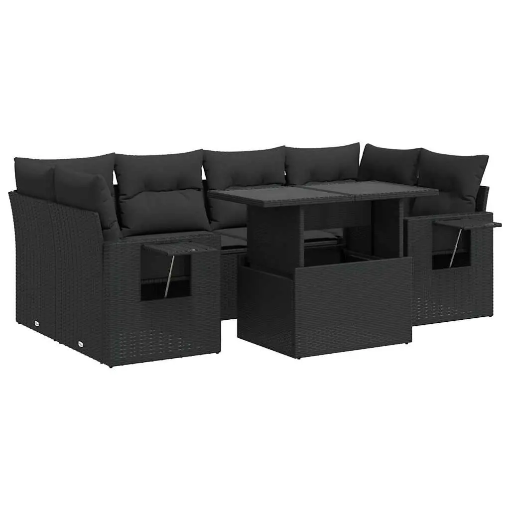 7 Piece Garden Sofa Set Outdoor Patio Furniture Black Poly Rattan for Backyard Terrace
