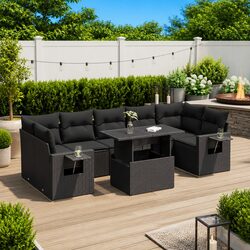 Garden Sofa Set: 8 Pieces in Black Poly Rattan