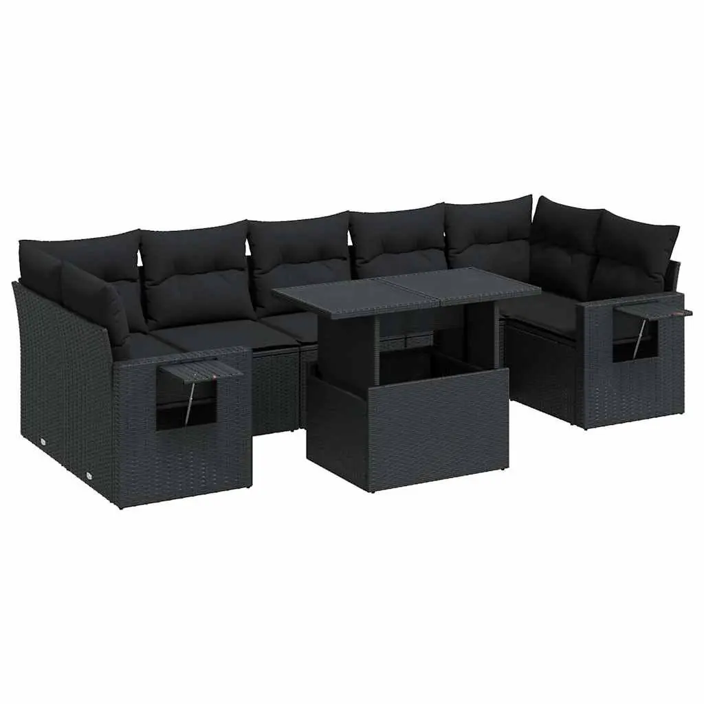 Garden Sofa Set 8 Piece Outdoor Furniture Patio Lounge Black Poly Rattan with