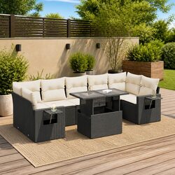 Specifications of 8 Piece Black Garden Sofa Set with Cushions