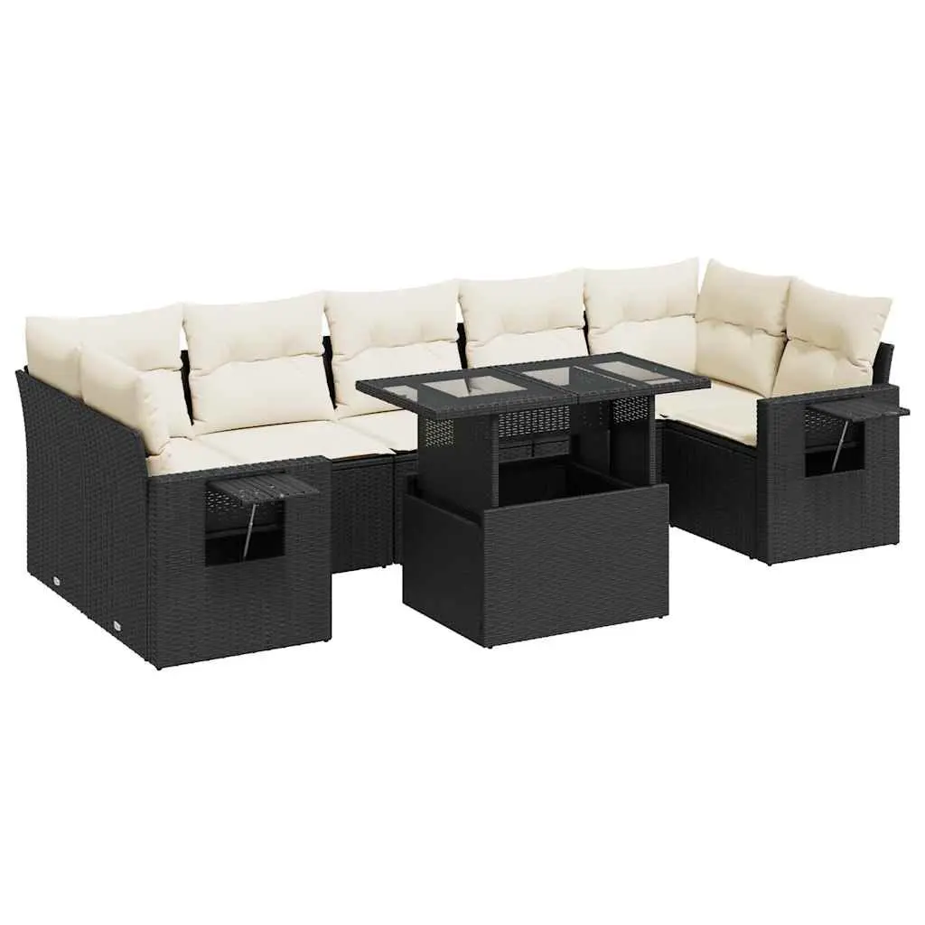 Garden Sofa Set 8 Piece Outdoor Furniture Patio Black Poly Rattan with Cushions